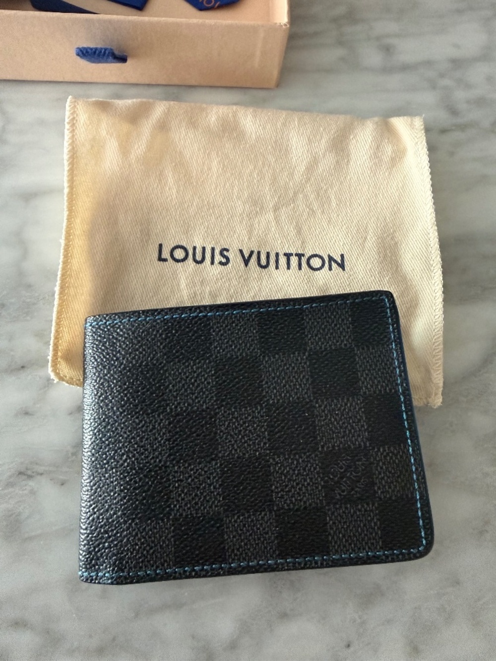 Limited Edition Louis Vuitton Slender Wallet in Damier Graphite, blue interior
